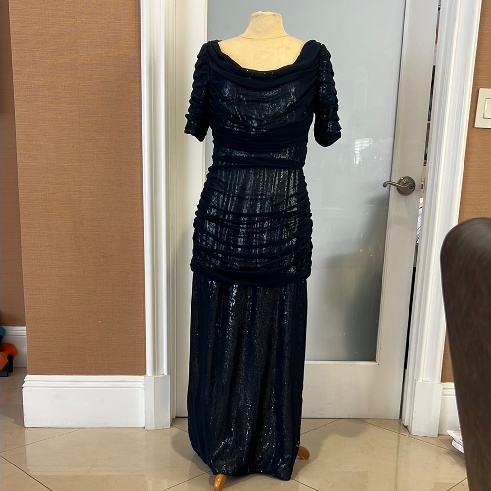 Tadashi Shoji Blue Tiered Maxi Cocktail Dress